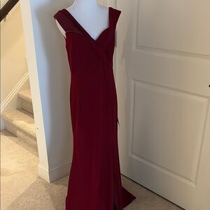Lulu's Red One Shoulder V-Neck Gown